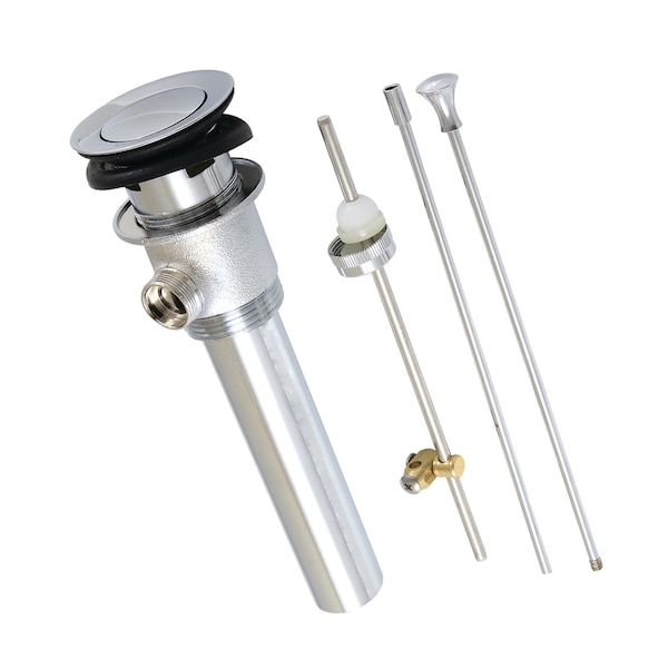 Brass PopUp Drain with Overflow and Extra Long PopUp rod, 22 Gauge, Polished Chrome